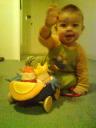 Joshua playing with his new toy